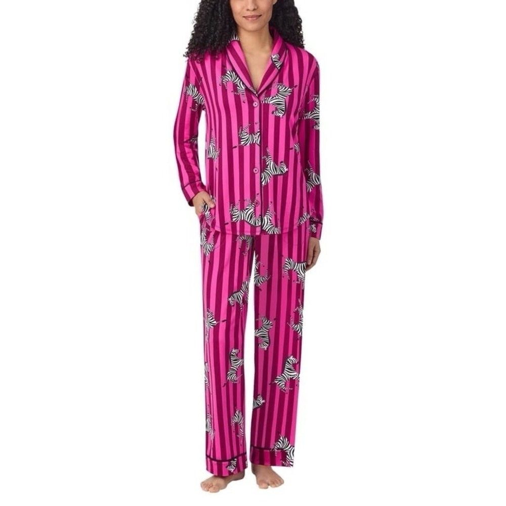 Room Service Size XL Hot Pink & Black Zebra Print Long Pajama Lounge Set